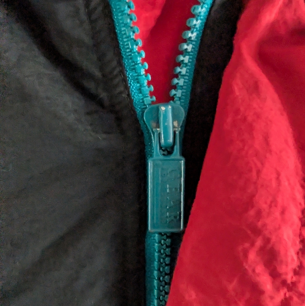 90s Monroe Maxi Muffler Racing Hooded Colorblock Windbreaker Jacket Black Teal L image 9